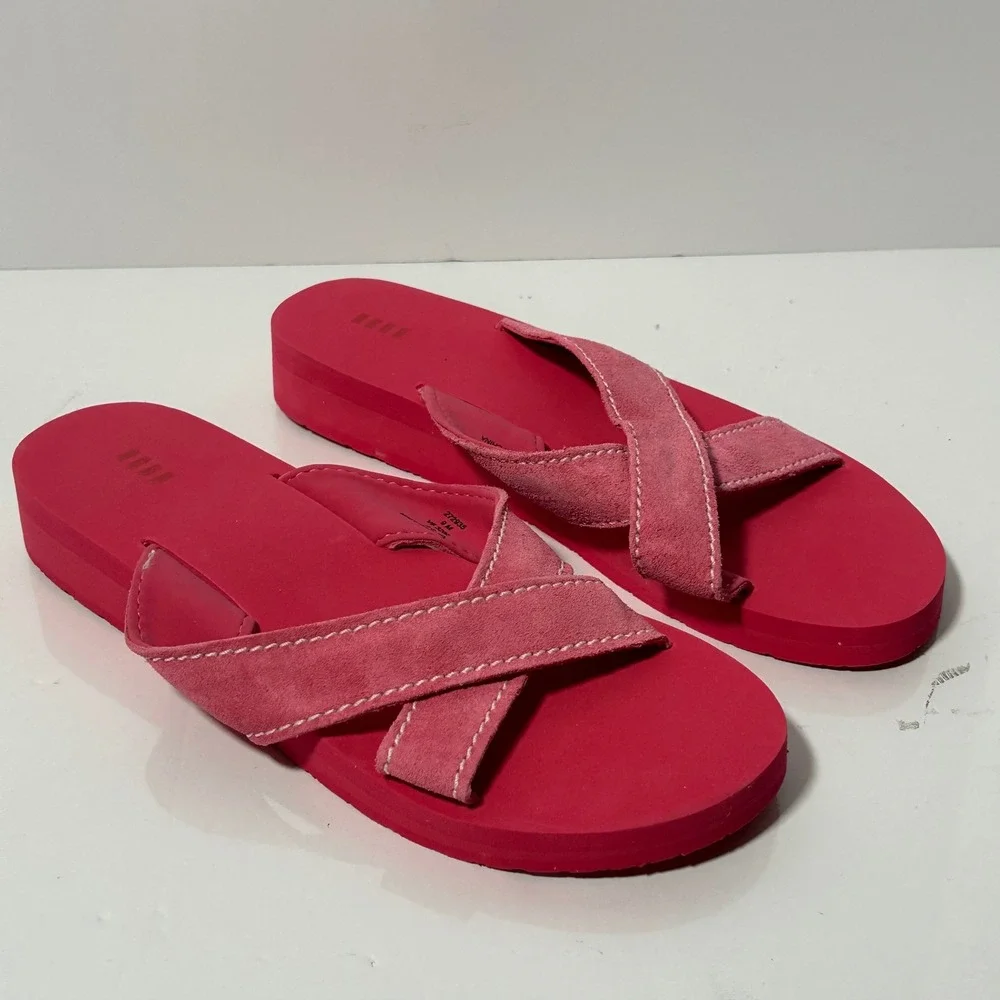 Lands‎ End Womens Fuchsia Pink Suede Crisscross Platform Sandals 9M